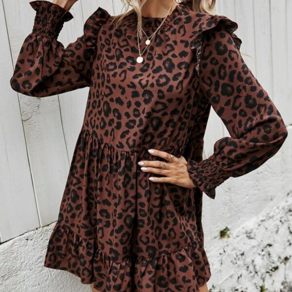 Leopard Print Babydoll Mini Dress - Picture 6 of 10